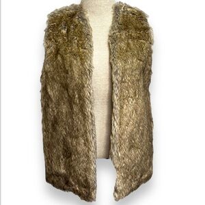 Studio Womens Petite L Faux Fur Knit Sweater Vest Animal Print Mobwife Winter